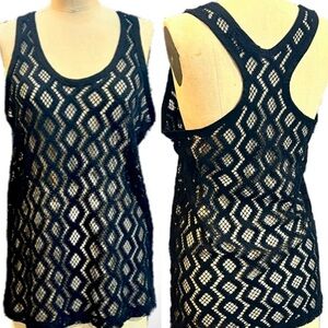 Banana Republic mesh lace diamond argyle tank top racer r back long tunic length